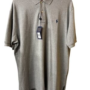 New With Tag Polo by Ralph Lauren Gray Cotton Men's Polo Shirt with Navy Pony